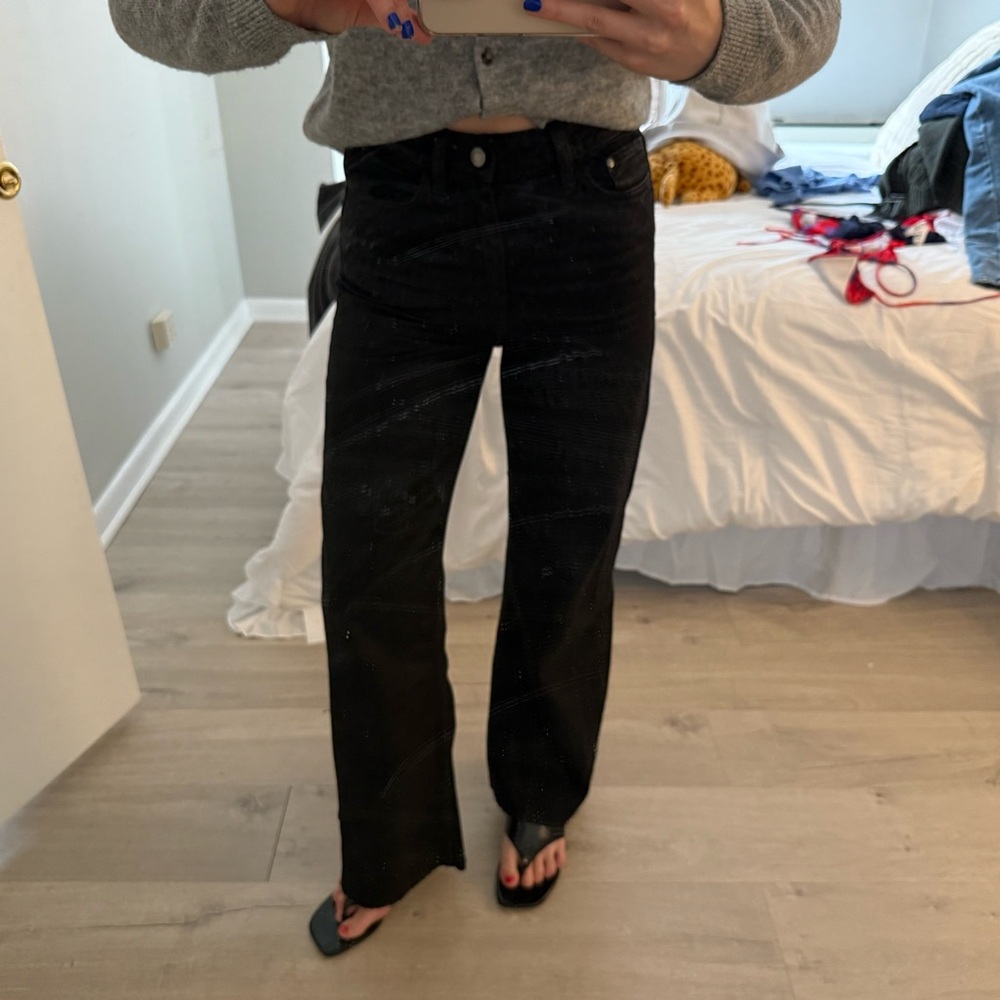 H&M Black High Rise Coated Wide Leg Jeans